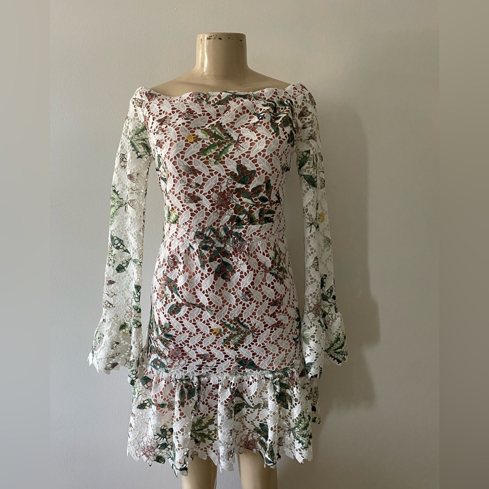 Endless Rose White Lace Floral Print Off Shoulder/Long Sleeve Dress Size M